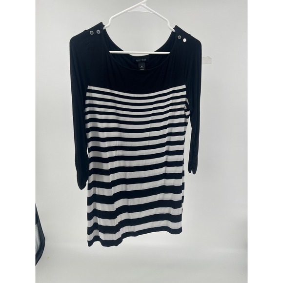 White House Black Market Tops - White House Black Market Striped 3/4 Sleeve Tunic Top Black White Medium